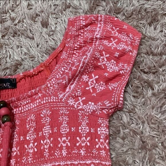Almost Famous Boho Hippie Coral Short Sleeve Mid Length Babydoll Dress Size S - Picture 5 of 9